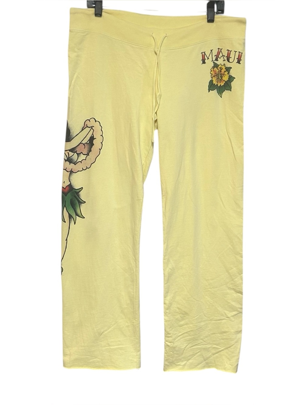 Y2K Lucky Brand M-L sweatpants hula girl pin up graphic wide leg indie vintage